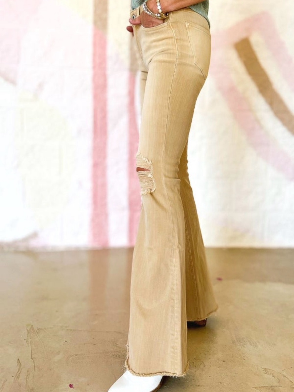 Vervet Copper High-Rise Flare Jeans with Distressed Knees - Women - Picture 2 of 10